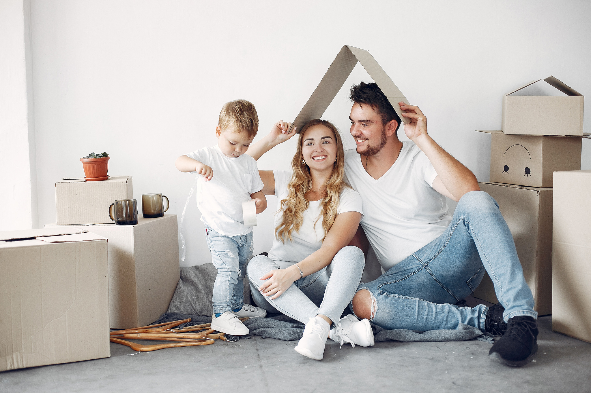 Family moving and using a boxes